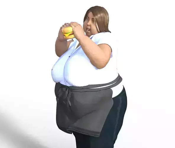 Big woman eating hamburger