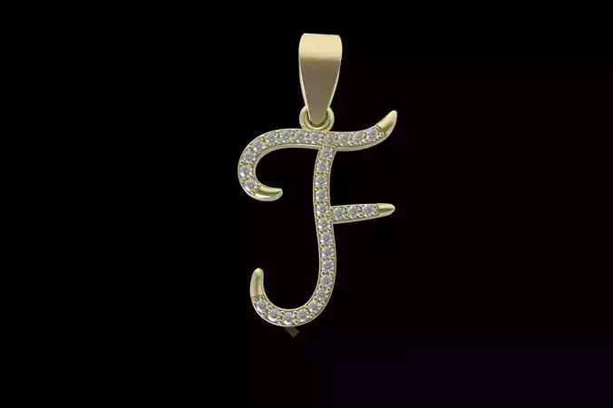 Initial Letter F Diamond Paved Pendant 3D print model