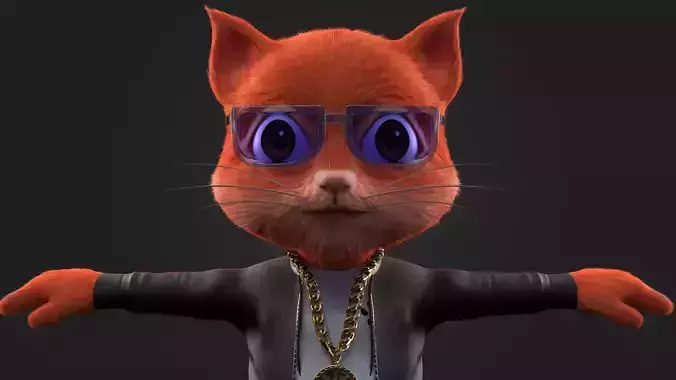 Stylized Hip-Hop Cat Character Fur PBR Textures 3D model