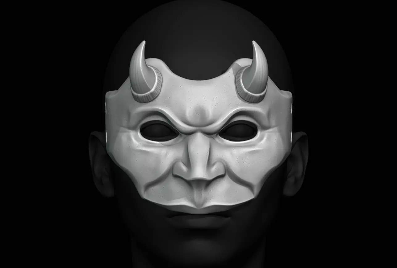 Half-Face Devil Mask 3D Printable Model 3D print model_0