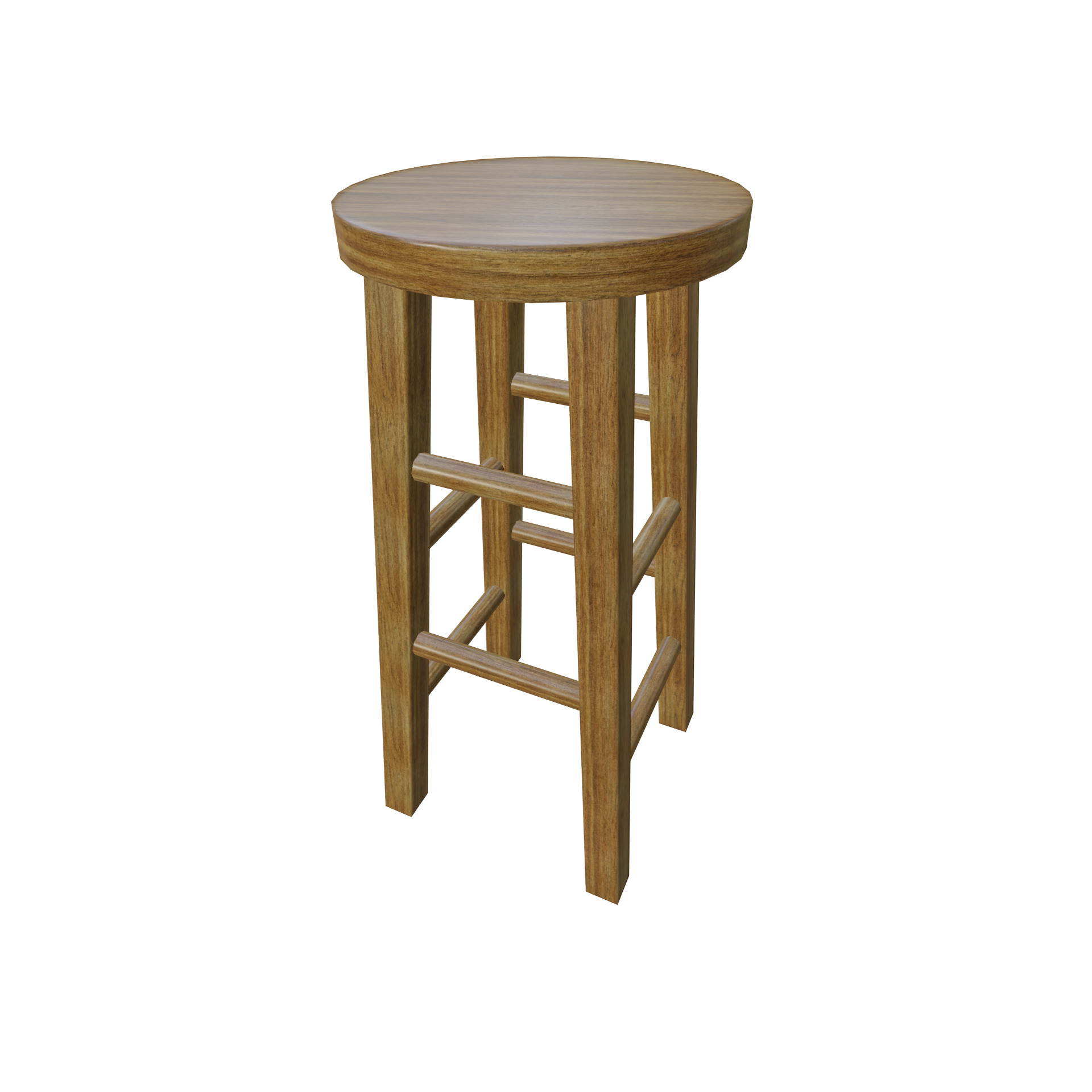 Wooden Stool Low-poly 3D model_2