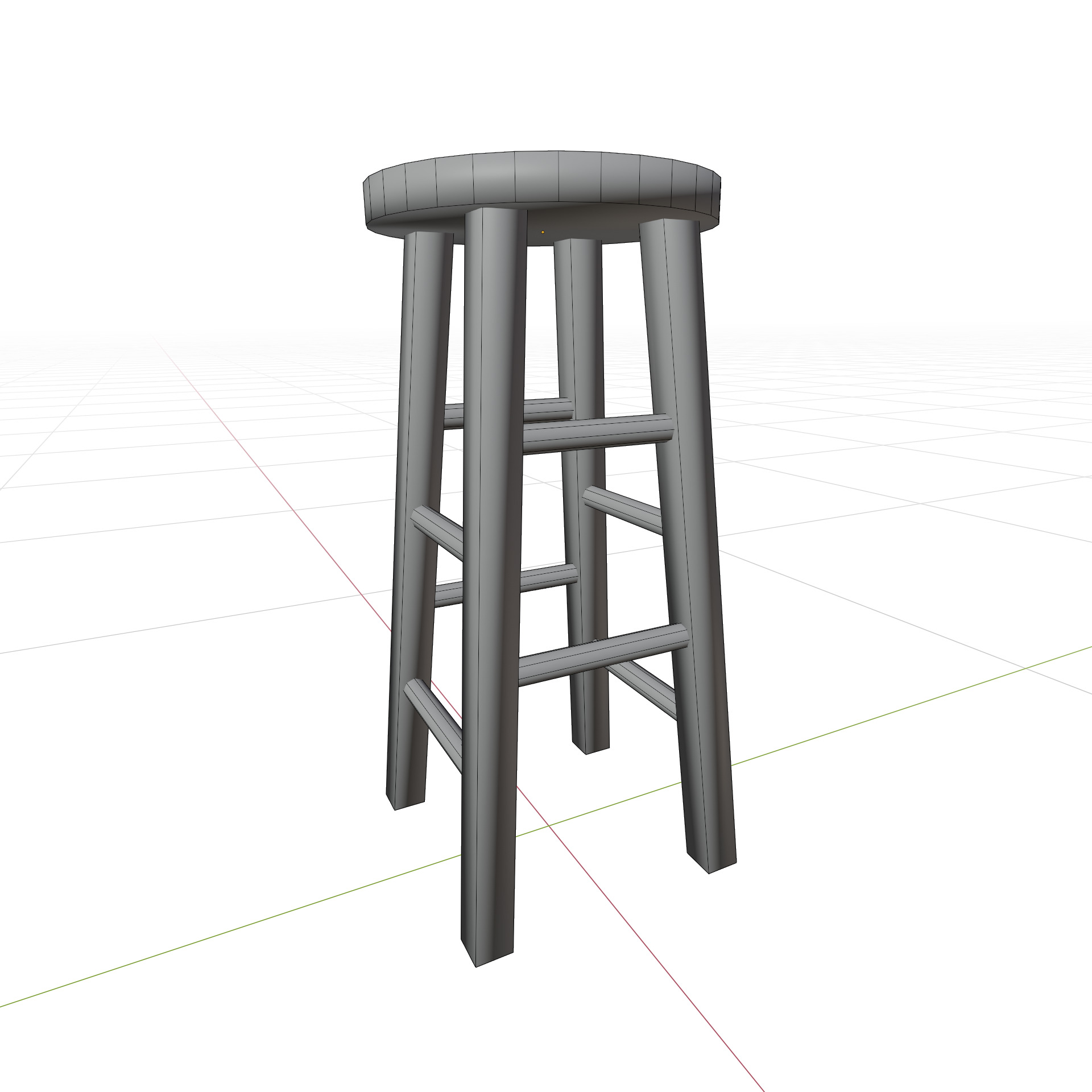 Wooden Stool Low-poly 3D model_5