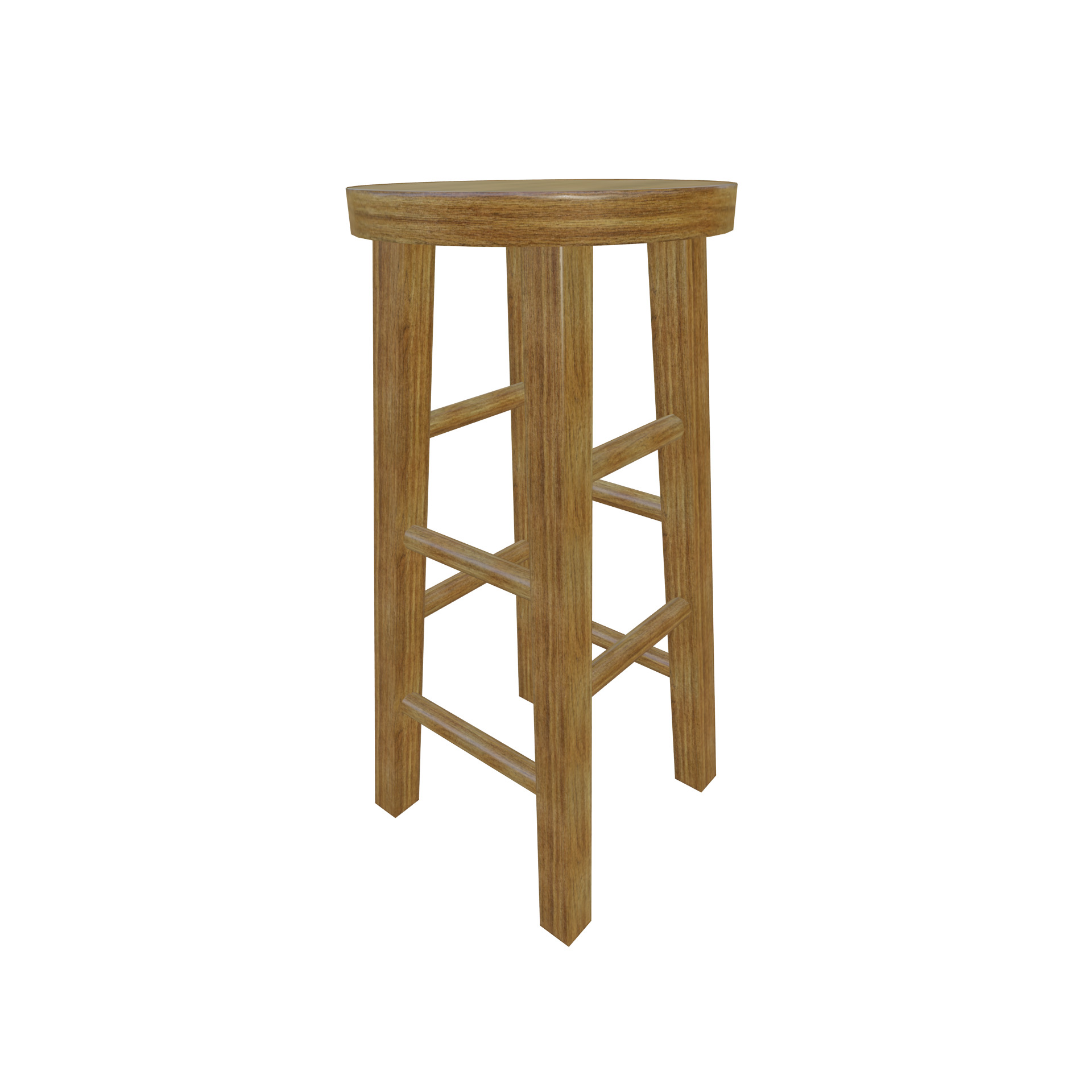 Wooden Stool Low-poly 3D model_1