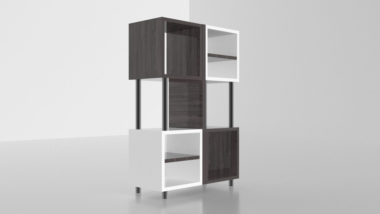 Modern box bookcase 3D model_7