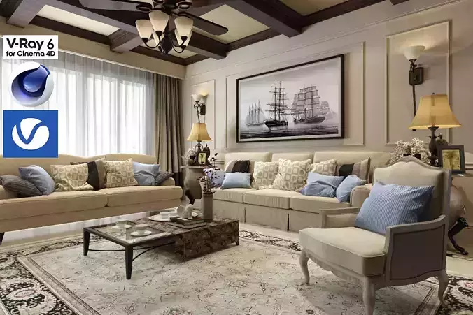 Living Room 07 - Vray6 - C4D