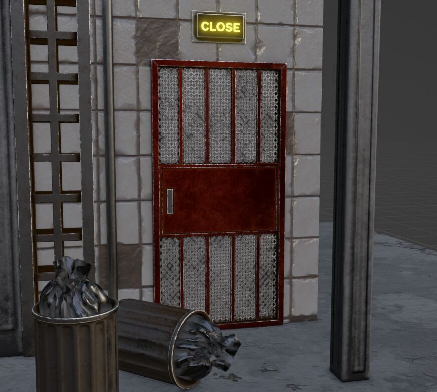 Cyberpunk Street Metal Door 3D model_1