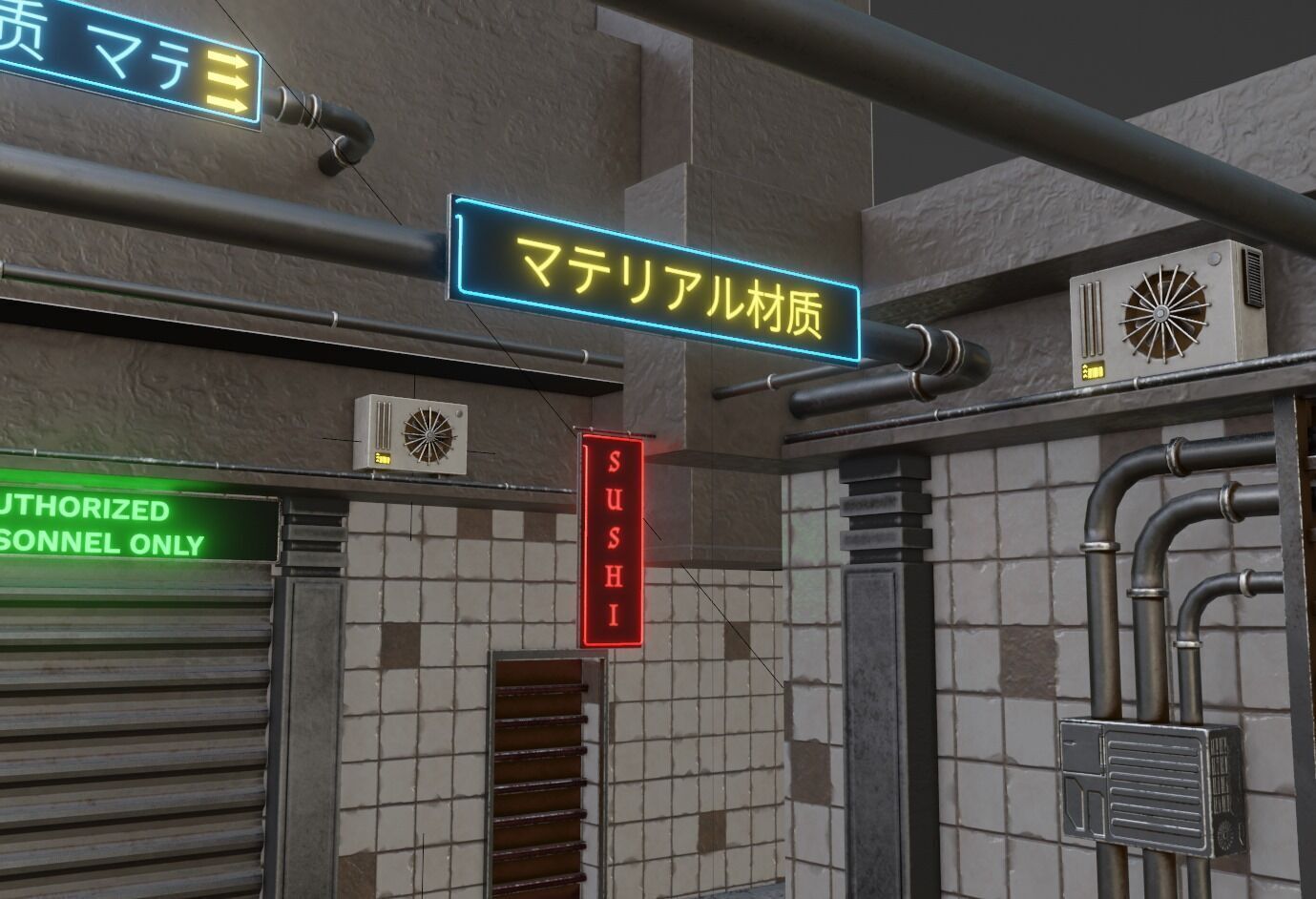 Cyberpunk Street Scene Street Sign 1 3D model_5