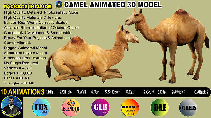 CAMEL RIGGED ANIMATED 10 Low-poly 3D model