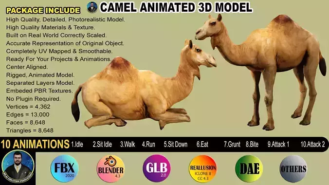 CAMEL RIGGED ANIMATED 10 Low-poly 3D model