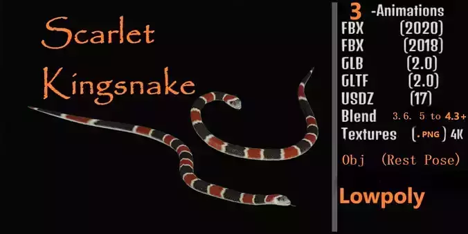 Scarlet Kingsnake Low-poly 3D model