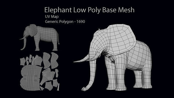 Elephant model low poly base mesh  Low-poly 3D model