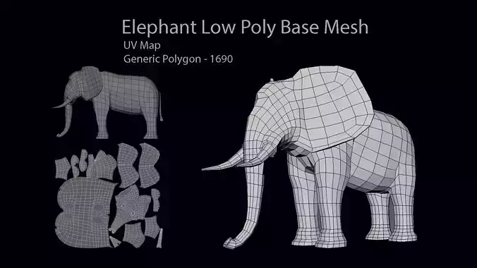 Elephant model low poly base mesh 