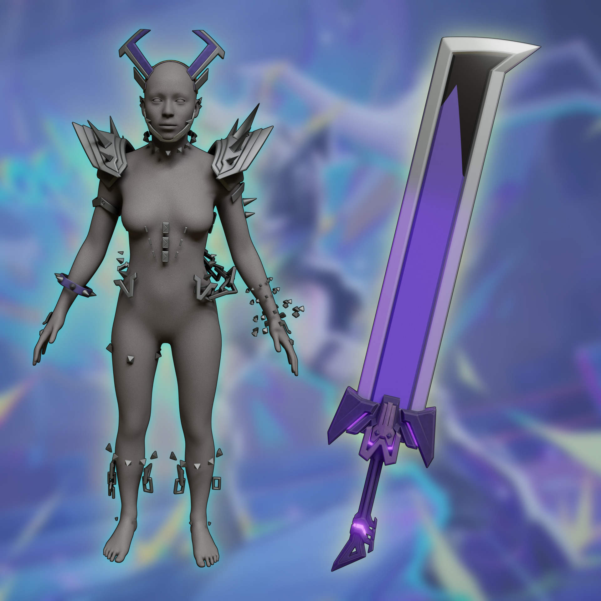 Marvel Rivals PUNKCHILD MAGIK Cosplay Horns Accessories SWORD 3D print model_2