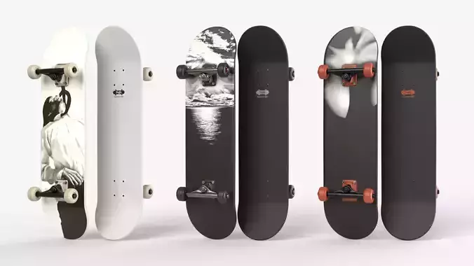 Three Realistic Skateboards 3D model