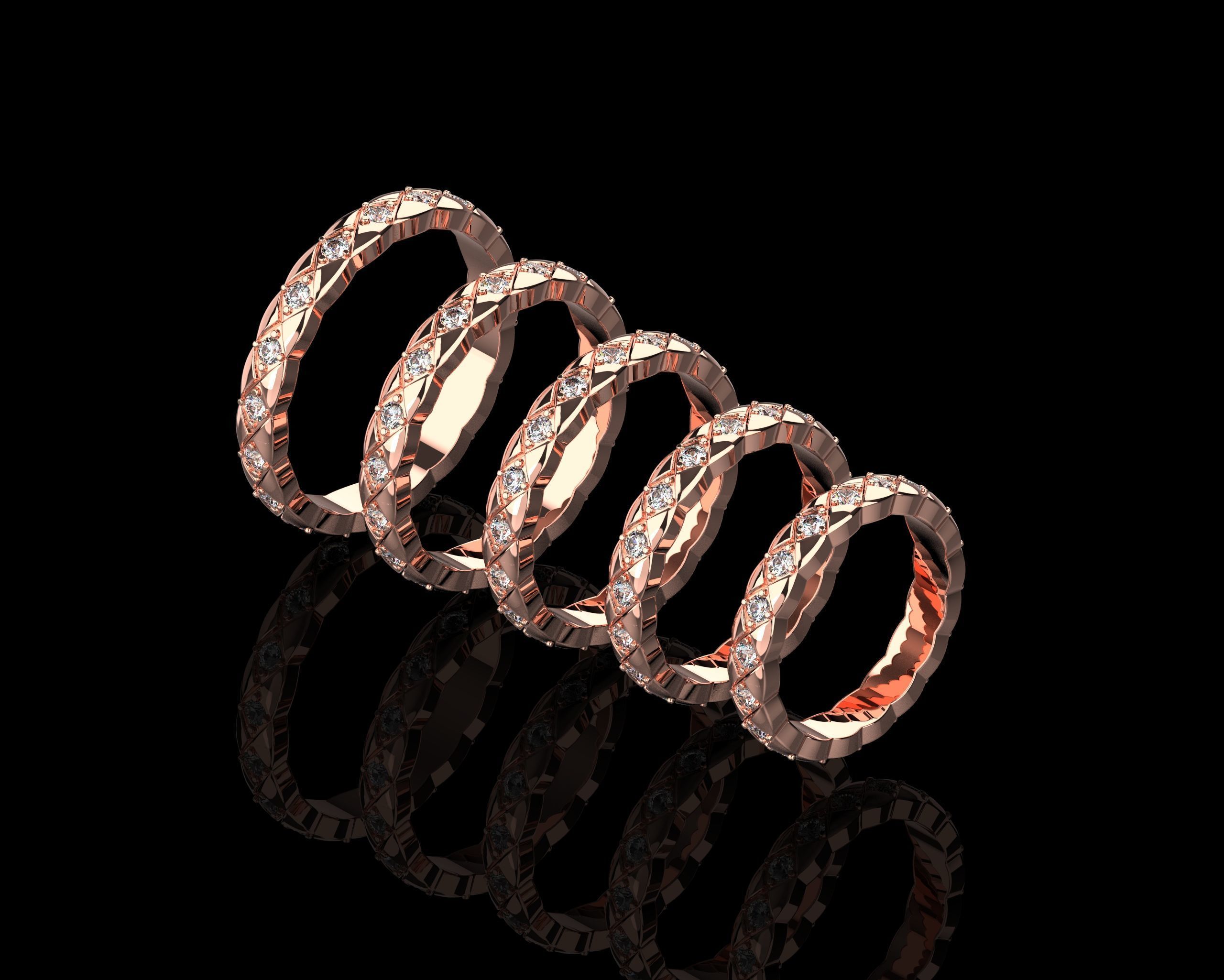 Coco Crush mini diamonds rings in different sizes 15 - 19 3D Model Collection_3