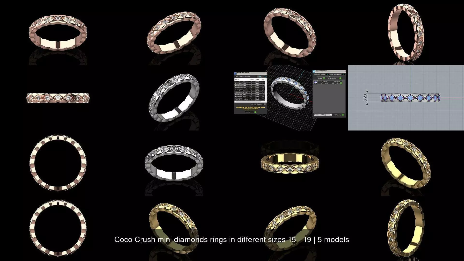 Coco Crush mini diamonds rings in different sizes 15 - 19 3D Model Collection_1