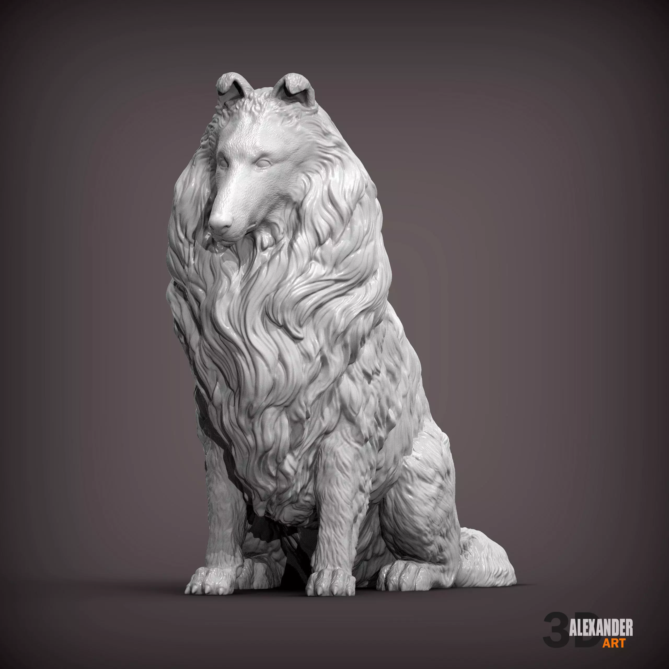 collie sitting 3D print model