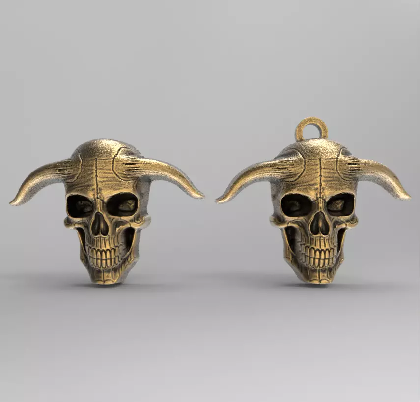 devil skull with horns pentant  3D print model_0
