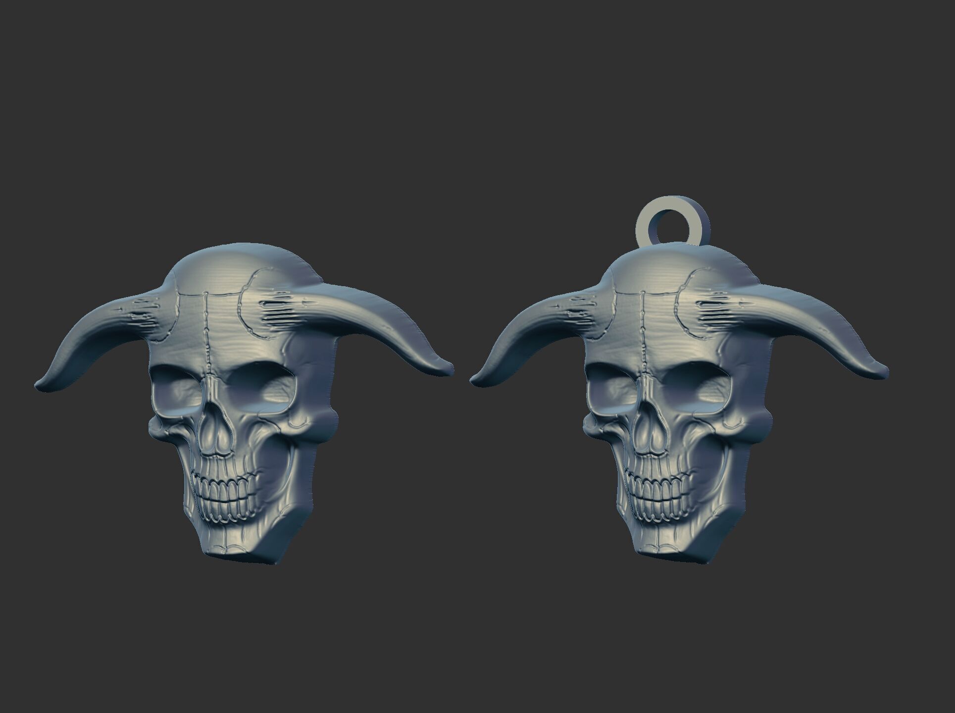 devil skull with horns pentant  3D print model_4