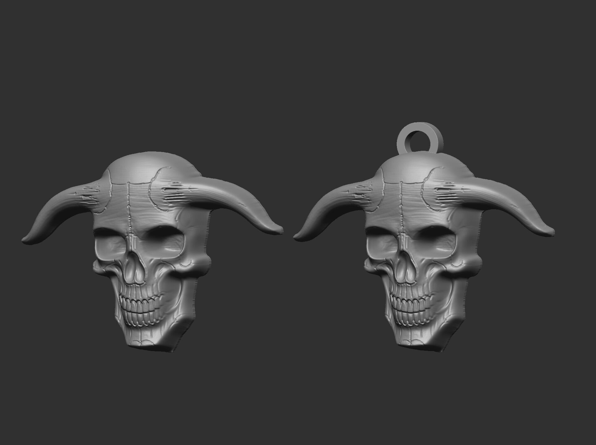 devil skull with horns pentant  3D print model_6