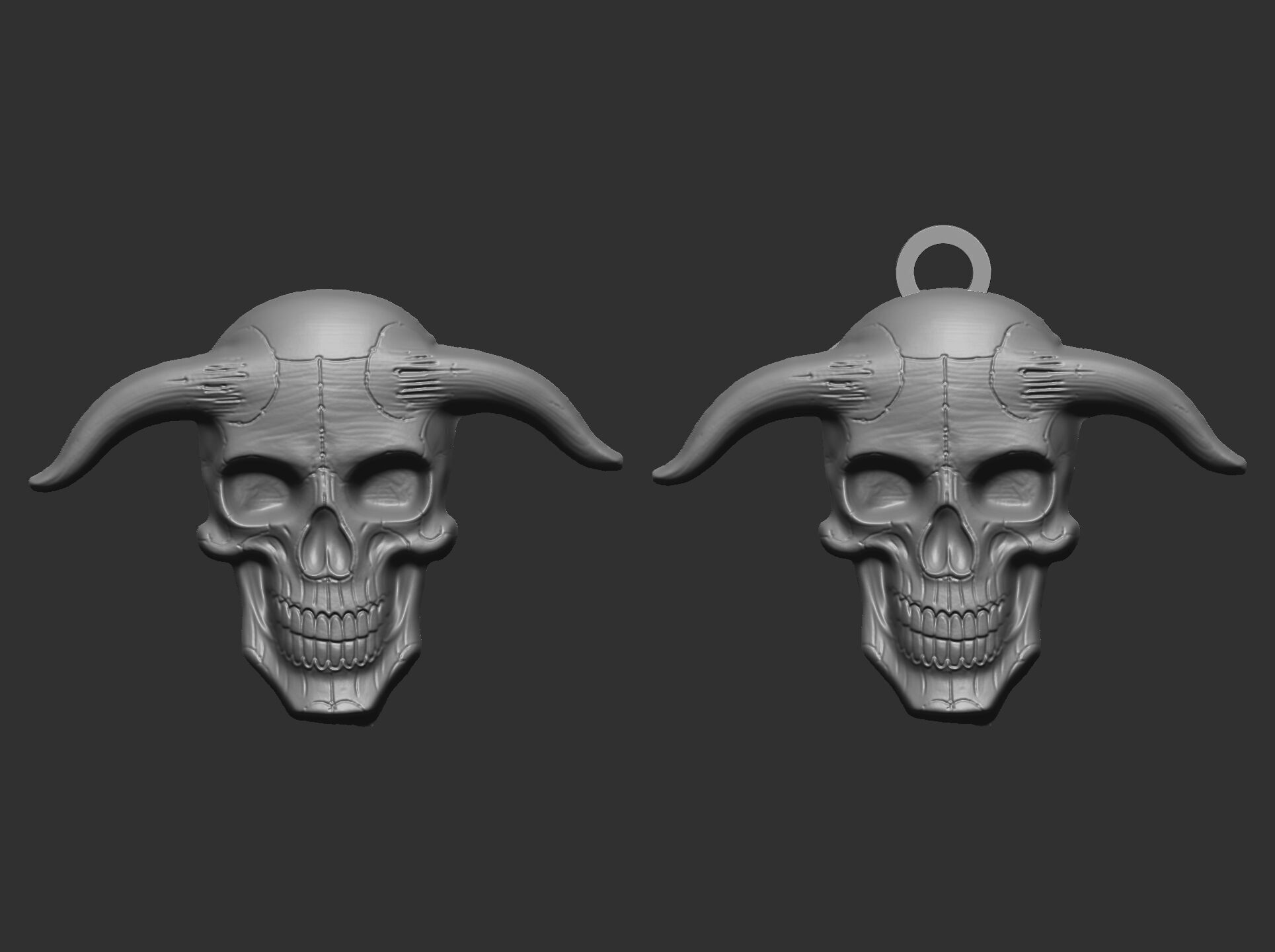 devil skull with horns pentant  3D print model_3