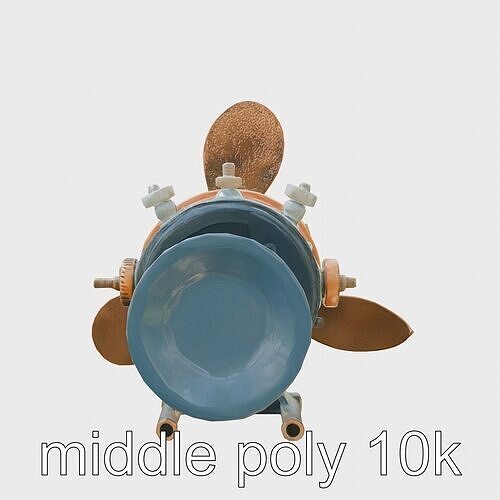 Steampunk Propeller Clock with Vintage Gears and Copper Finish Low-poly 3D model
