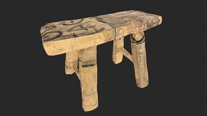 Wooden Stool Low-poly 3D model