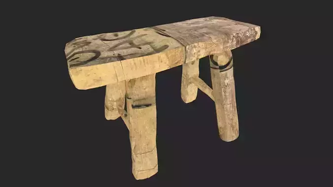 Wooden Stool Low-poly 3D model