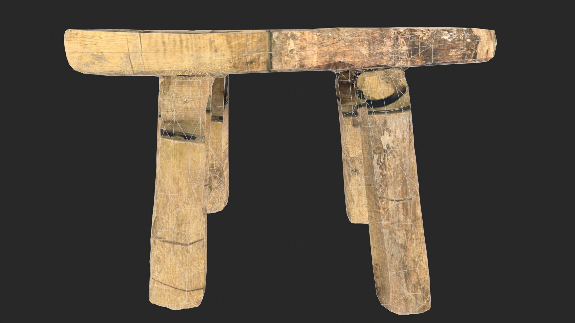 Wooden Stool Low-poly 3D model_9