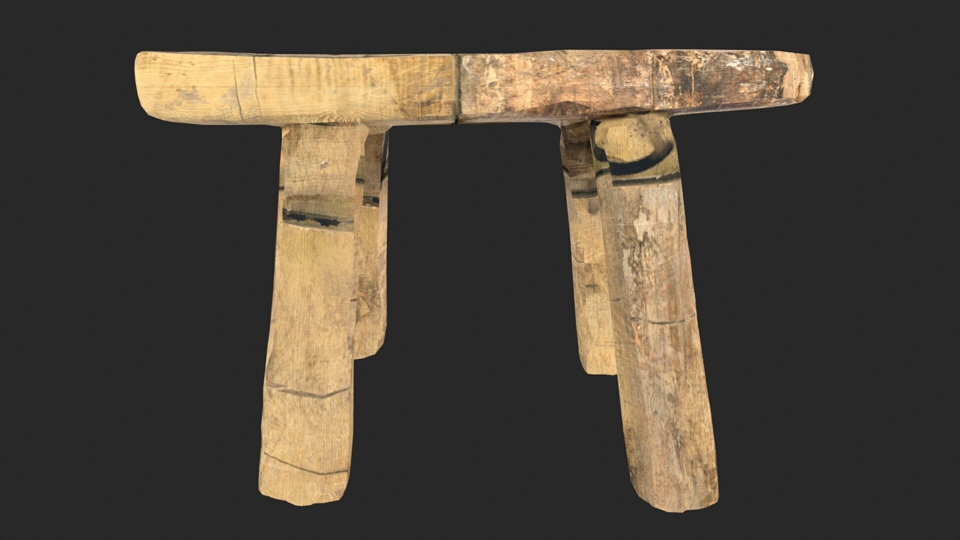 Wooden Stool Low-poly 3D model_4