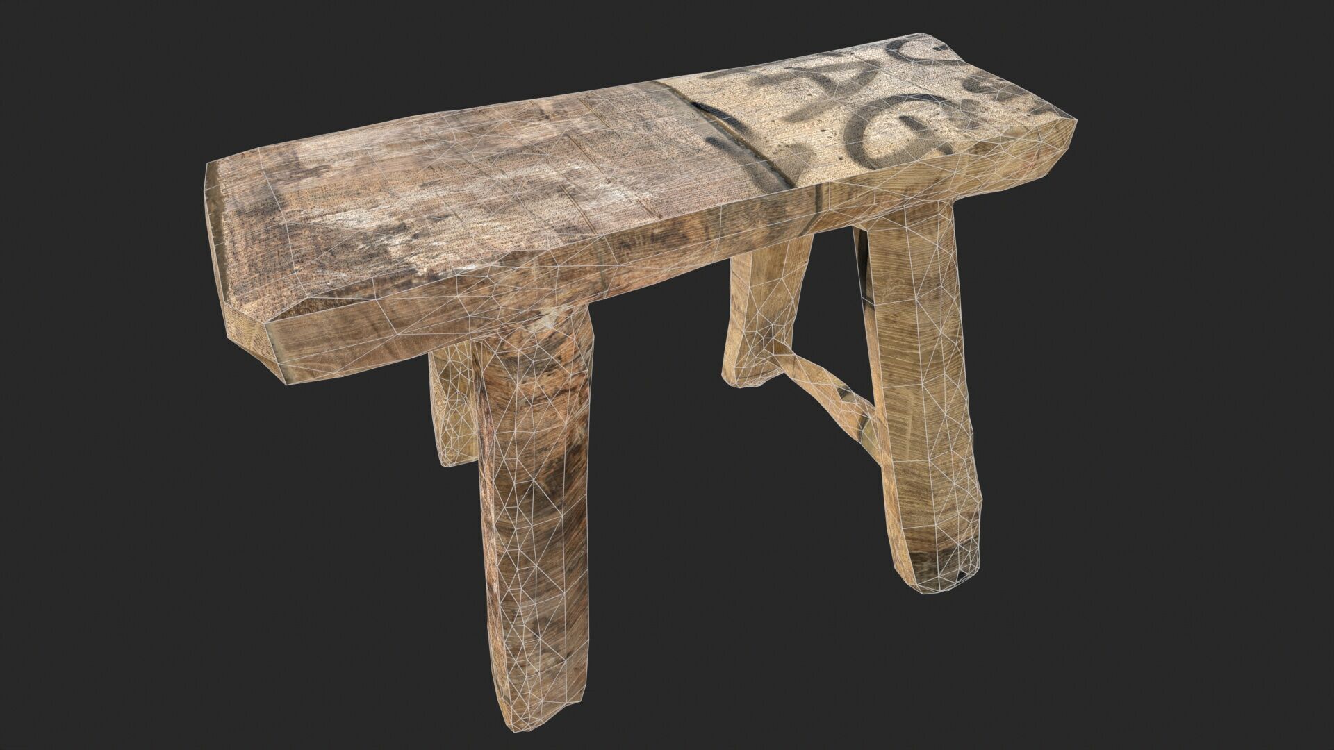 Wooden Stool Low-poly 3D model_8