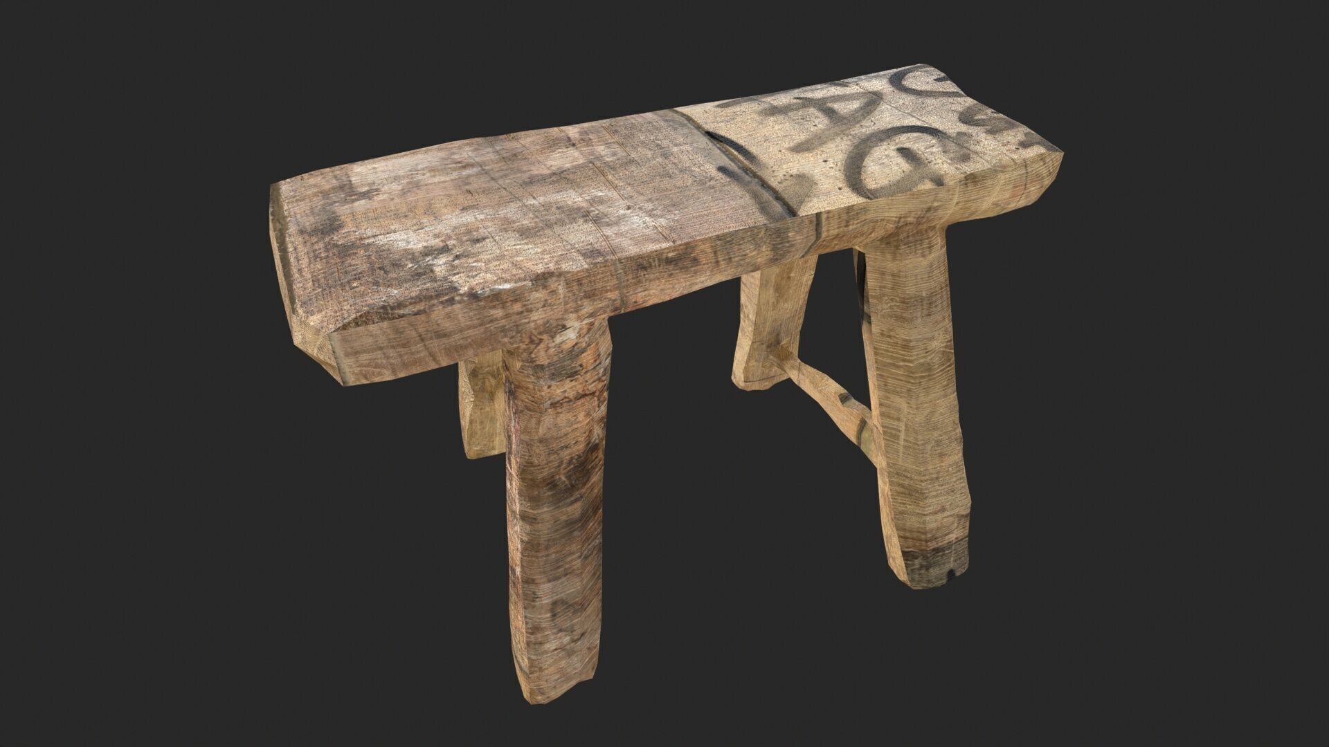 Wooden Stool Low-poly 3D model_6