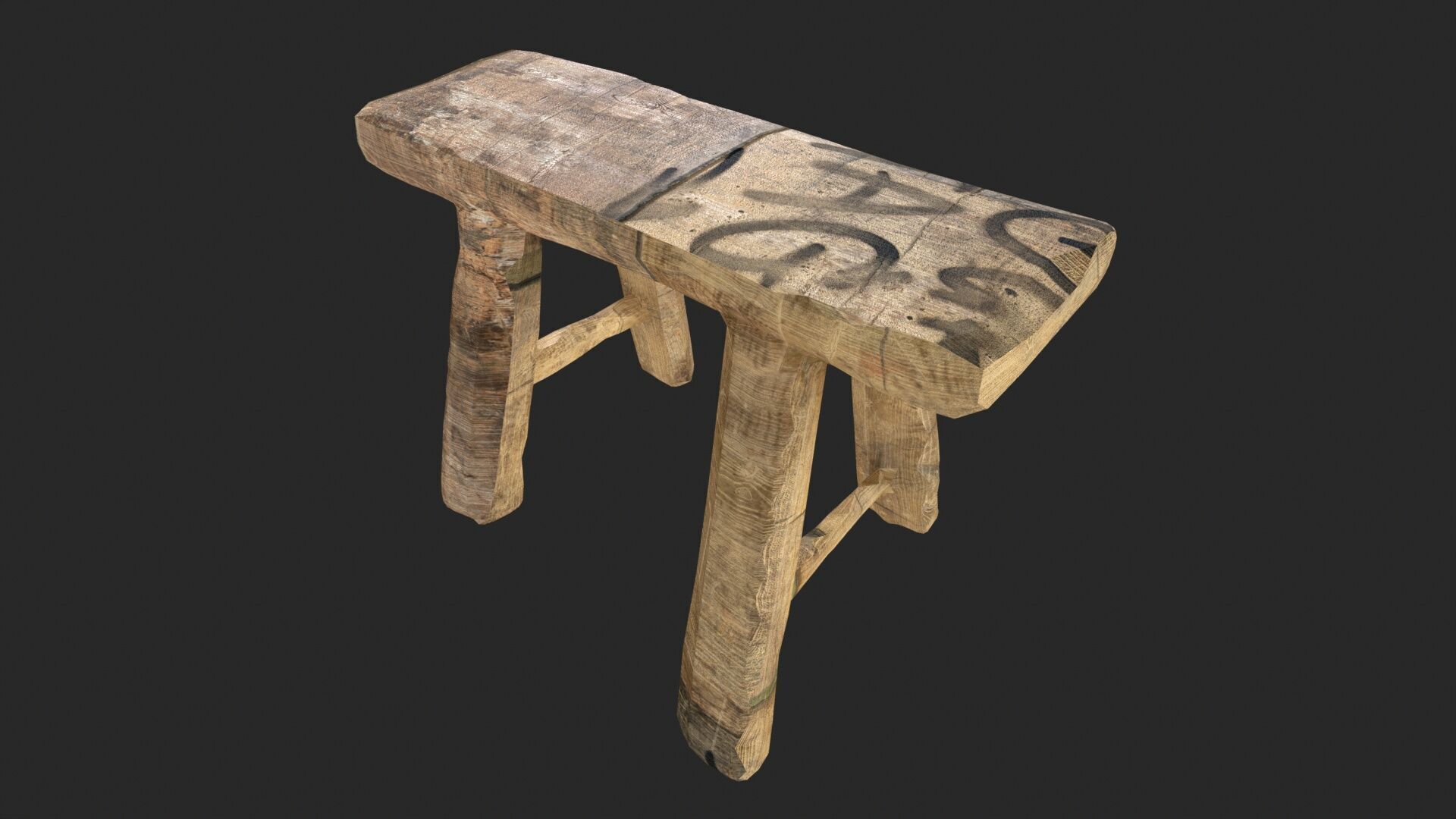Wooden Stool Low-poly 3D model_7