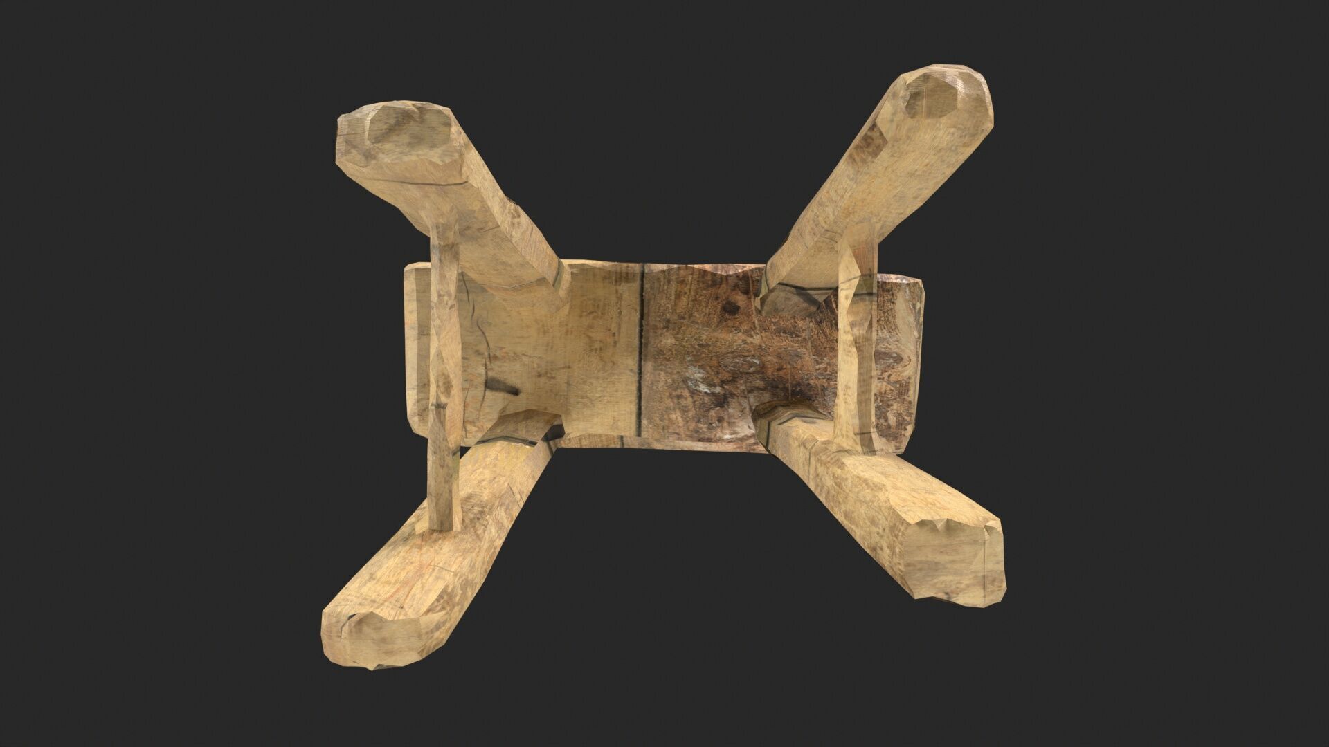 Wooden Stool Low-poly 3D model_5