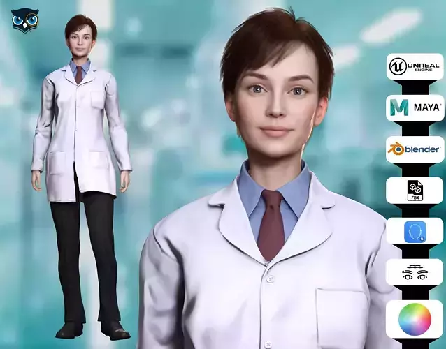 Female Doctor Scientist teacher 3D Model Rigged Game Ready 3D Low-poly 3D model