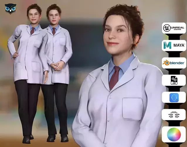 Female Teacher Doctor 3D Model Rigged Low-poly 3D model