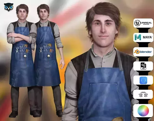 Industrial Electrical Technician Fully Rigged 3D Model