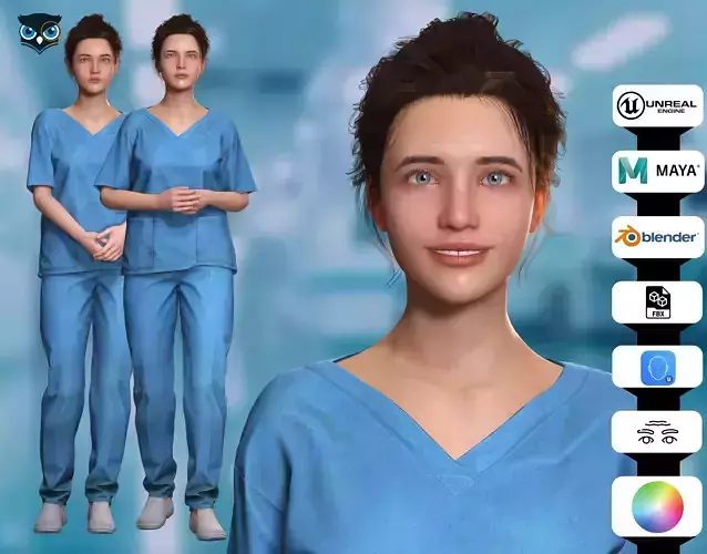 Professional Nurse in Scrubs Realistic Rigged 3D Model Low-poly 3D model