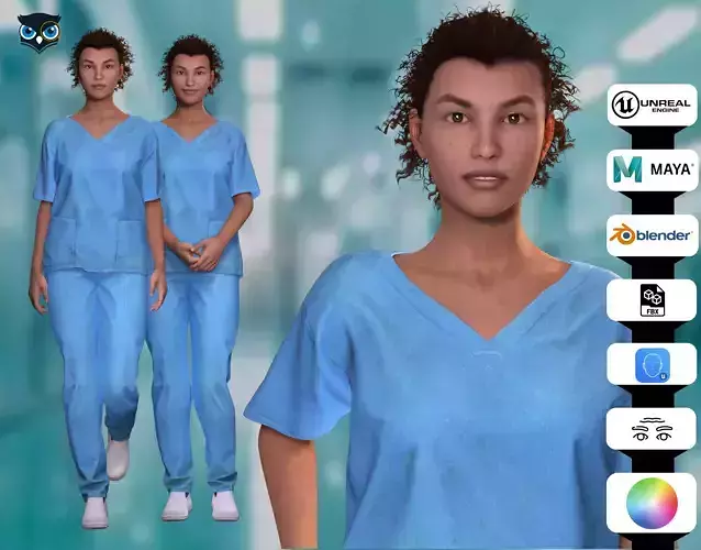 Realistic Healthcare Worker High-Quality 3D Nurse Character Low-poly 3D model