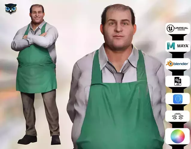 3D High-Quality 3D Worker with Apron Rigged Game-Ready Low-poly 3D model