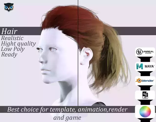 Realistic Brunette Ponytail - Game Ready Hairstyle