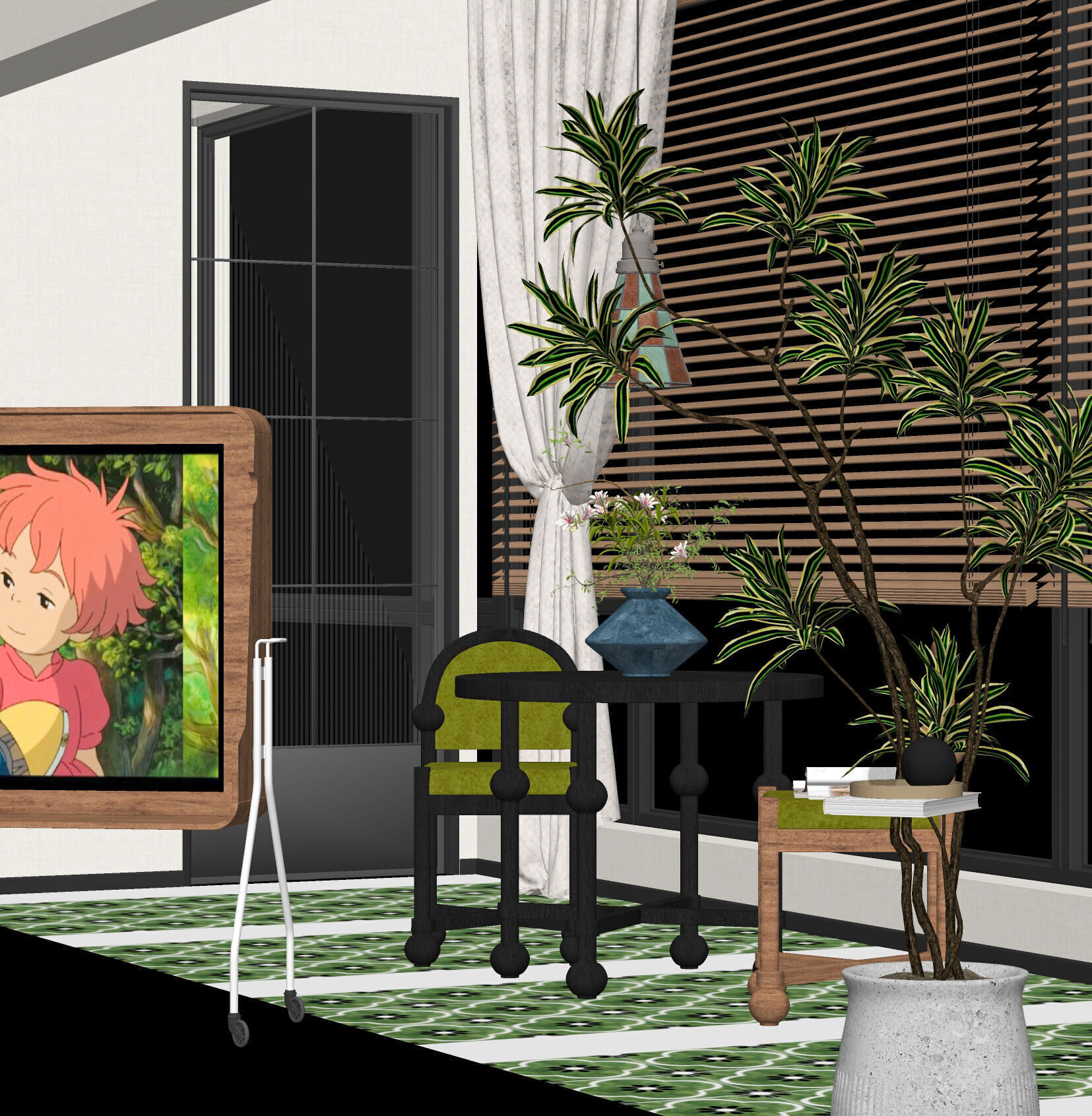 Retro American casual table and chair Retro American 3D model_1