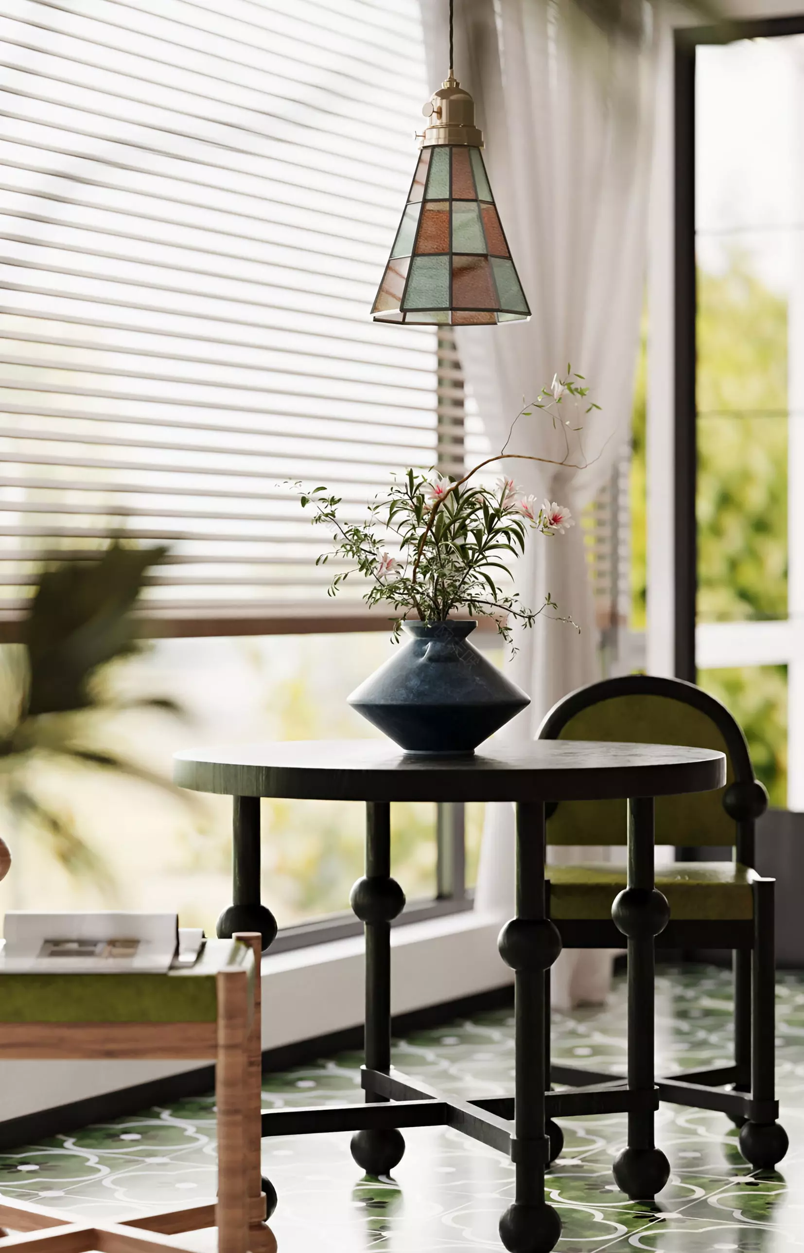 Retro American casual table and chair Retro American 3D model_0