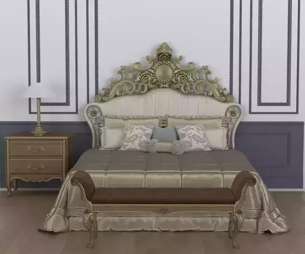 Luxurious European Royal Baroque Style Bed 3D Model