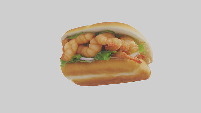 Fried shrimp sandwich model 3D model 3