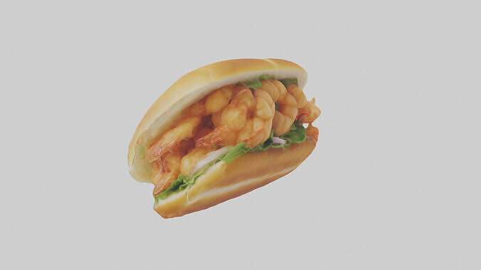 Fried shrimp sandwich model 3D model 2