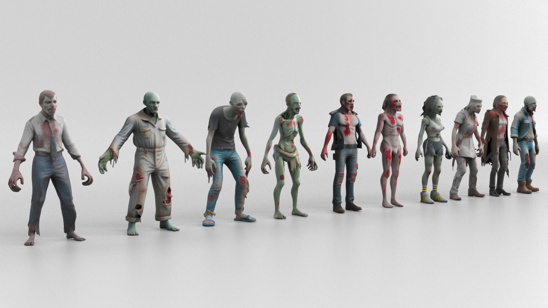 Zombie 3D Model Set Low-poly 3D model_3