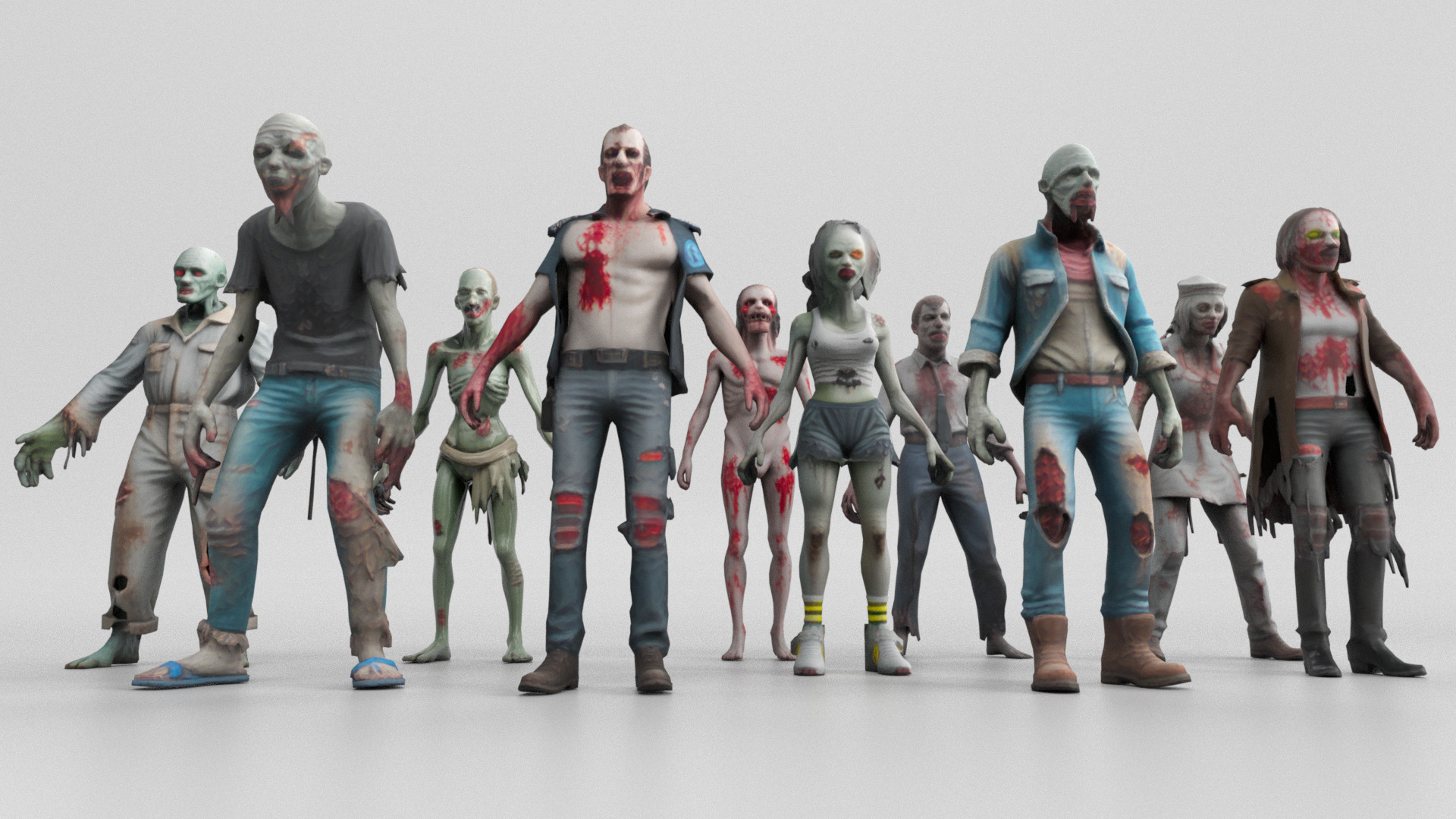 Zombie 3D Model Set Low-poly 3D model_5
