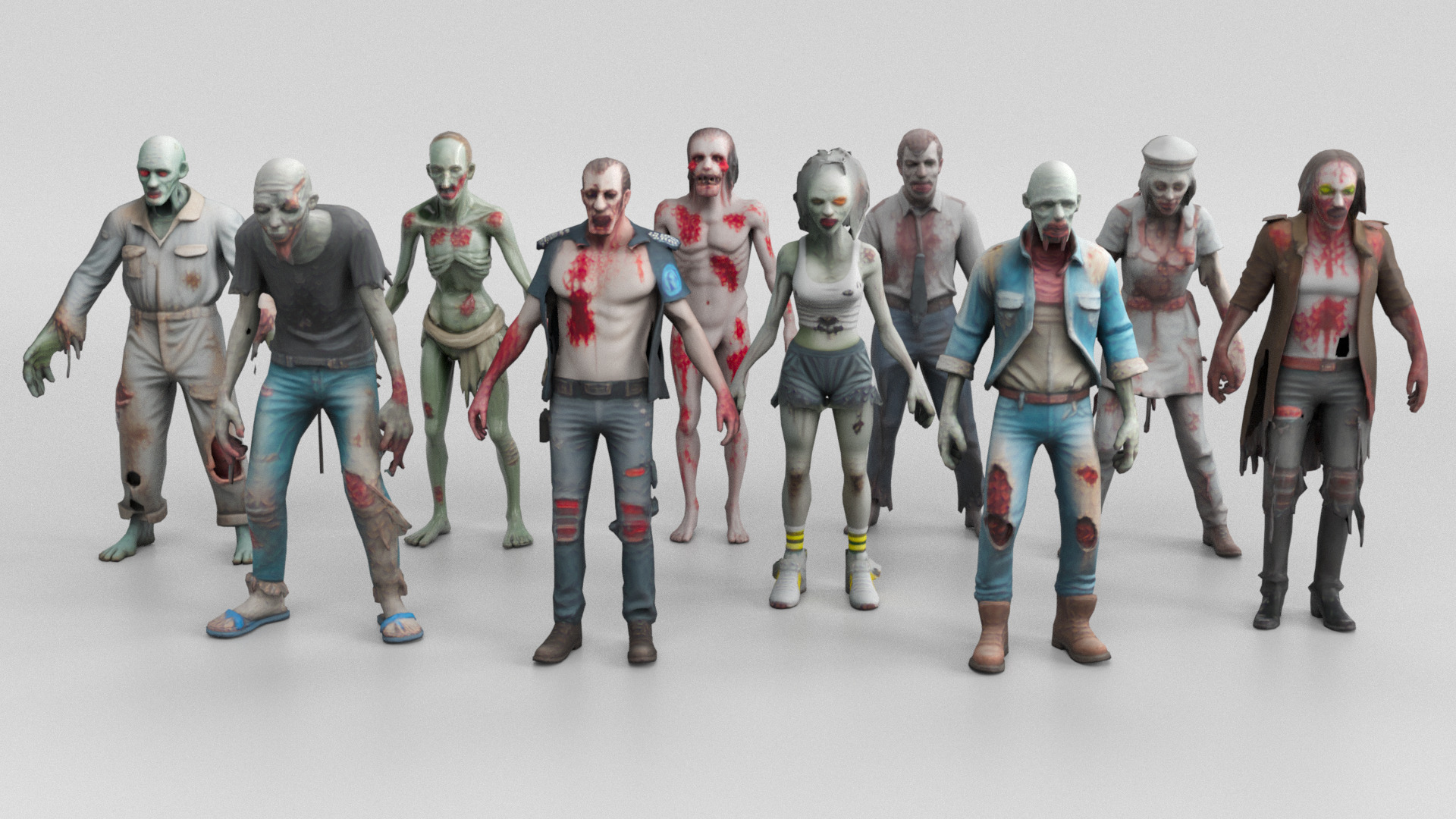 Zombie 3D Model Set Low-poly 3D model_4