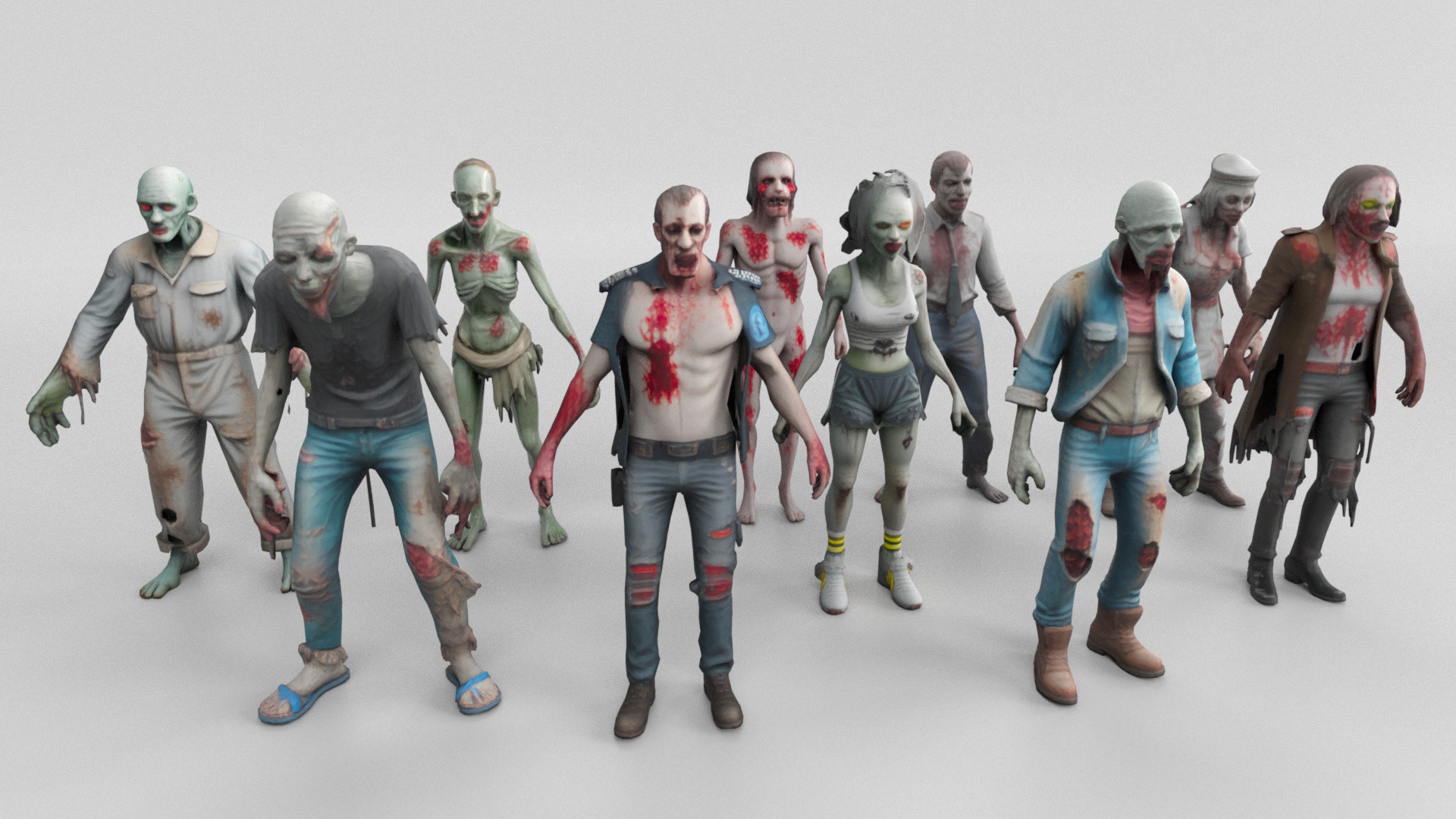 Zombie 3D Model Set Low-poly 3D model_6